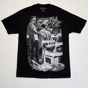 Fresh Cut Barber Graphic Skull Tee Skeleton Barber Black Large Shirt